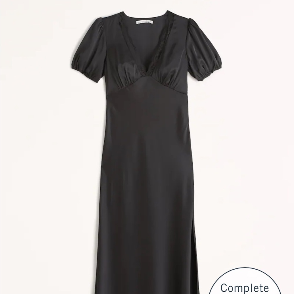 Abercrombie Puff Sleeve Lace-Trim Midi Dress